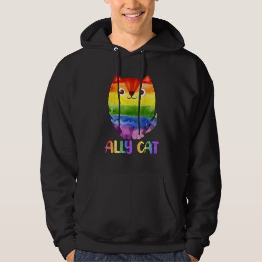 Ally Cat LGBT Gay Rainbow Pride Flag Cat 4 パーカ (正面)
