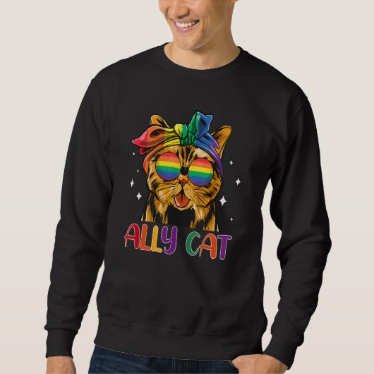 Ally Cat LGBT Gay Rainbow Pride Flag Funny Cat Lov スウェットシャツ (正面)