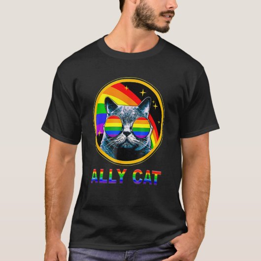 Ally Cat LGBT Pride Month Cat With Ally Pride Rain Tシャツ (正面)