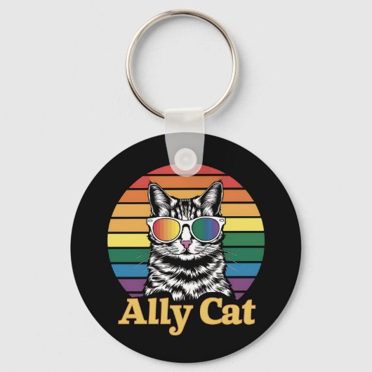 Ally Cat LGBT Rainbow Flag LGBTQ Gift キーホルダー (正面)