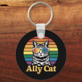 Ally Cat LGBT Rainbow Flag LGBTQ Gift キーホルダー (正面)