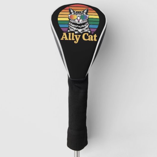 Ally Cat LGBT Rainbow Flag LGBTQ Gift ゴルフヘッドカバー (正面)