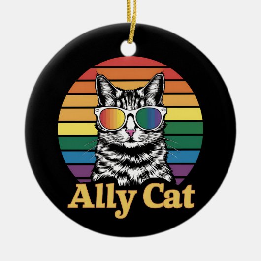 Ally Cat LGBT Rainbow Flag LGBTQ Gift セラミックオーナメント (正面)