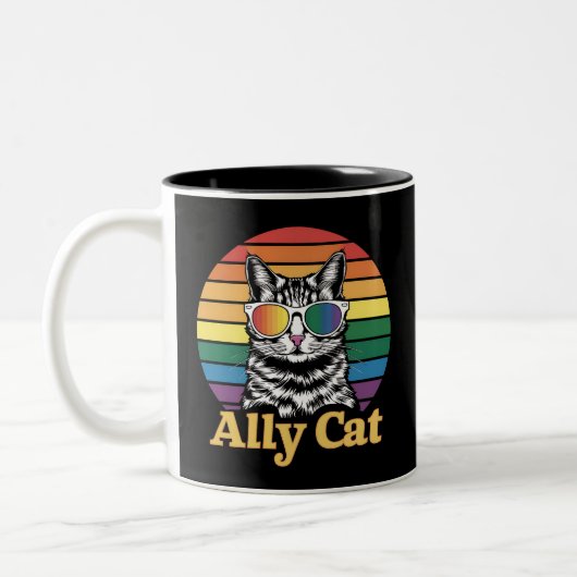 Ally Cat LGBT Rainbow Flag LGBTQ Gift ツートーンマグカップ (左)