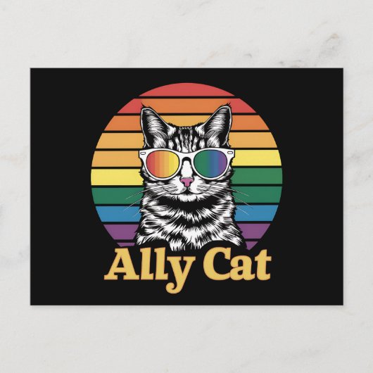 Ally Cat LGBT Rainbow Flag LGBTQ Gift ポストカード (正面)