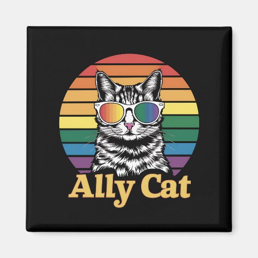 Ally Cat LGBT Rainbow Flag LGBTQ Gift マグネット (正面)