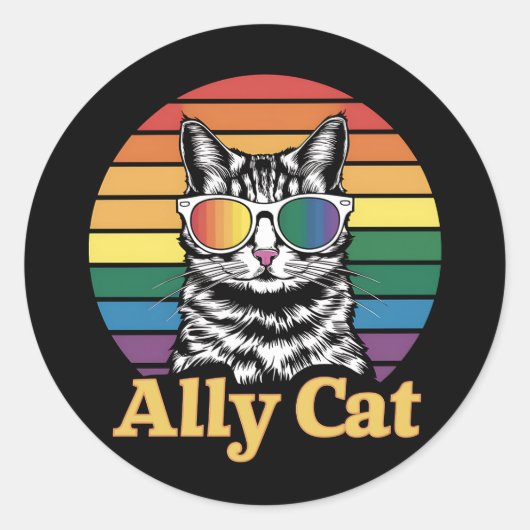 Ally Cat LGBT Rainbow Flag LGBTQ Gift ラウンドシール (正面)