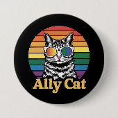 Ally Cat LGBT Rainbow Flag LGBTQ Gift 缶バッジ (正面)