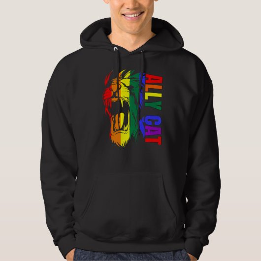 Ally Cat Lion RainbowゲイプライドLgbtサポート誇りを持った パーカ (正面)