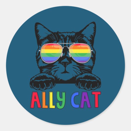 Ally Cat RainbowゲイプライドかわいいLGBT動物ペット ラウンドシール (正面)