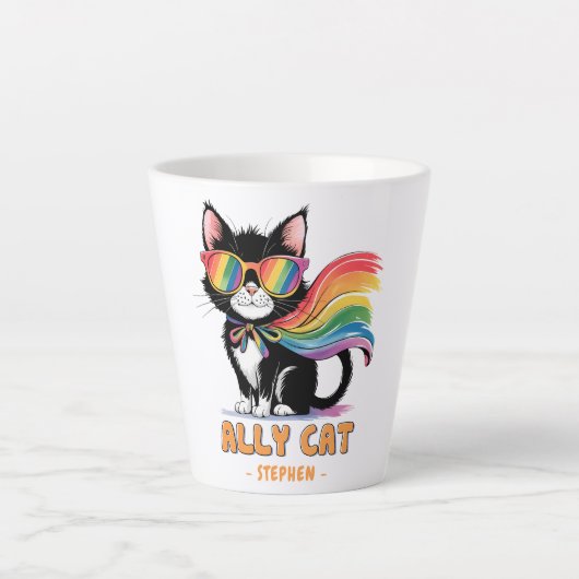 Ally Cat - Rainbow Cat LGBTQプライド カフェラテマグ (正面)