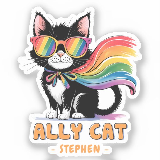 Ally Cat - Rainbow Cat LGBTQプライド シール (正面)