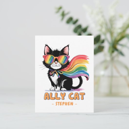 Ally Cat - Rainbow Cat LGBTQプライド ポストカード (スタンド正面)
