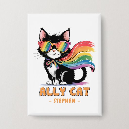 Ally Cat - Rainbow Cat LGBTQプライド 缶バッジ (正面)