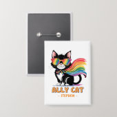 Ally Cat - Rainbow Cat LGBTQプライド 缶バッジ (正面/裏面)