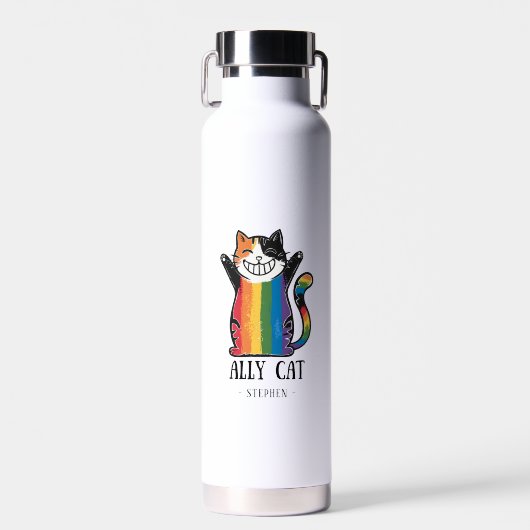 Ally Cat - Rainbow Cat LGBTQプライド(2) ウォーターボトル (正面)