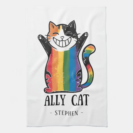 Ally Cat - Rainbow Cat LGBTQプライド(2) キッチンタオル (縦)