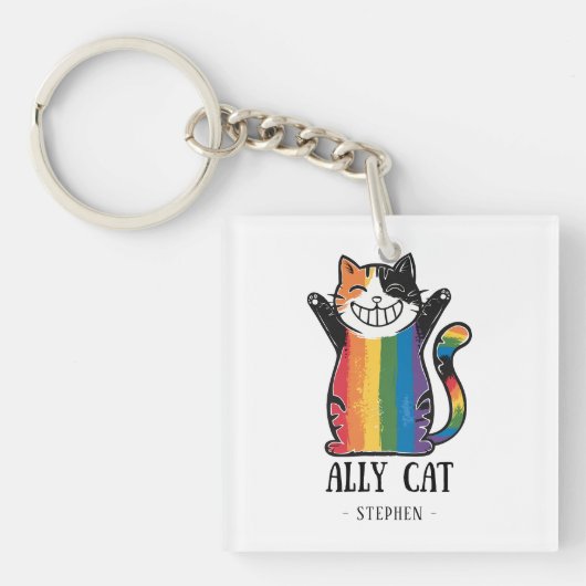 Ally Cat - Rainbow Cat LGBTQプライド(2) キーホルダー (正面)