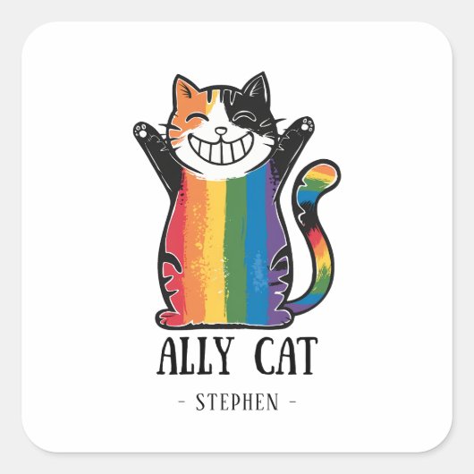 Ally Cat - Rainbow Cat LGBTQプライド(2) スクエアシール (正面)