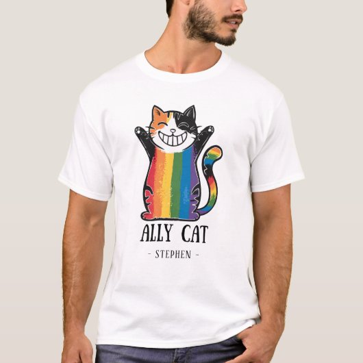 Ally Cat - Rainbow Cat LGBTQプライド(2) Tシャツ (正面)