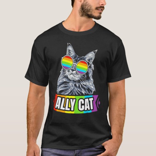 Ally Cat Rainbow LGBT LGBTQ Lesbian Gay Trans Prid Tシャツ (正面)