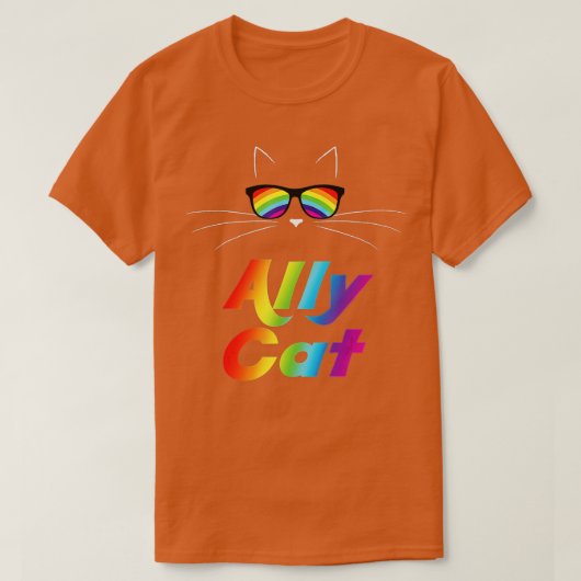 Ally Cat Rainbow Sunglasses Gay Pride Kitty Allies Tシャツ (デザイン正面)