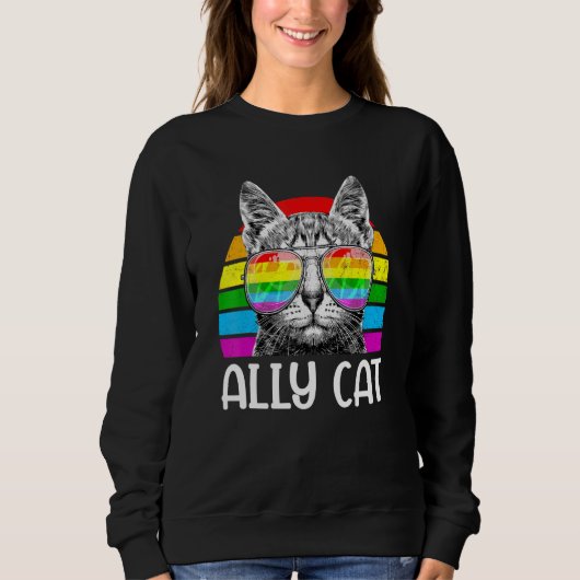 Ally Cat Rainbow Sunglasses Lgbtゲイプライドキティ スウェットシャツ (正面)