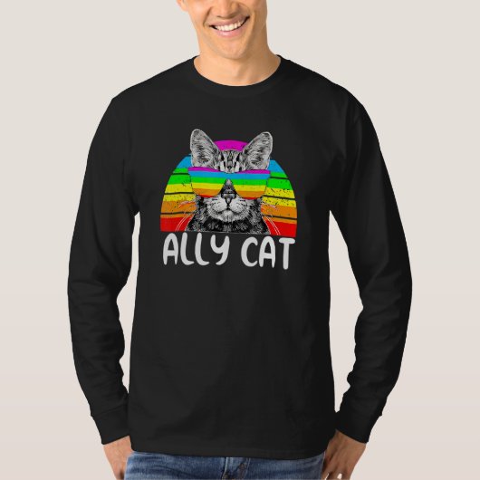 Ally Cat Rainbow Sunglasses Lgbtゲイプライドキティ Tシャツ (正面)