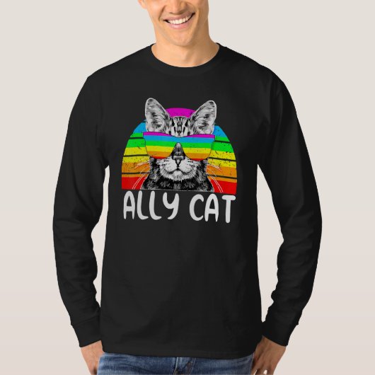 Ally Cat Rainbow Sunglasses Lgbtゲイプライドキティ Tシャツ (正面)