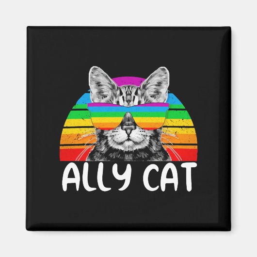 Ally Cat Rainbow Sunglasses LGBTゲイプライド マグネット (正面)