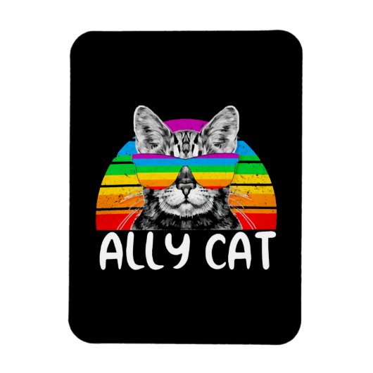 Ally Cat Rainbow Sunglasses LGBTゲイプライド マグネット (縦)
