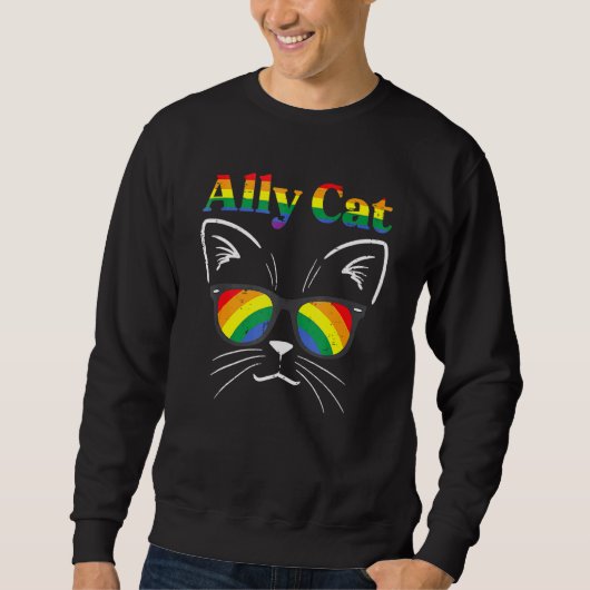Ally Cat Rainbow Sunglasses LGBT Gay Pride Kitty A スウェットシャツ (正面)