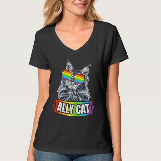 Ally Cat Straight LGBT Supporter Gay Pride Ally Ra Tシャツ (正面)