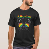 Ally Cat Sunglasses Gay Rainbow Pride LGB Support Tシャツ (正面)
