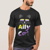 Ally Cat Sunglasses Nonbinary Non Binary Enby Flag Tシャツ (正面)