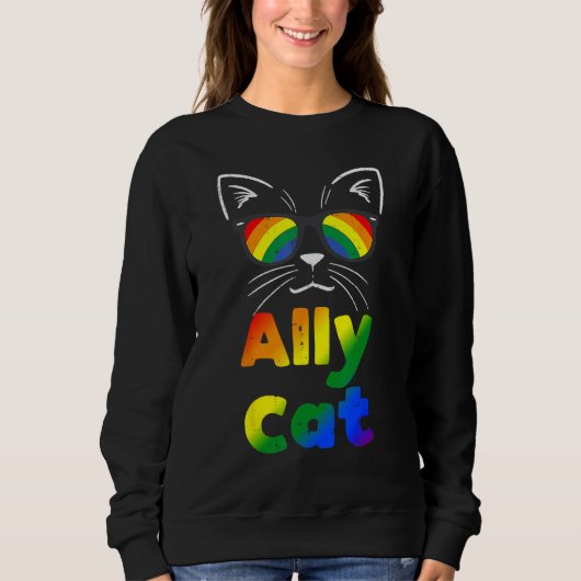 Ally Cat Transgender Trans Pride Stuff Flag Transs スウェットシャツ (正面)