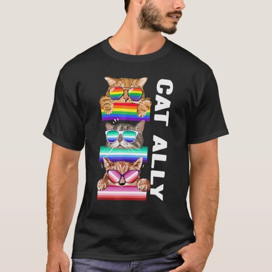 Ally Cats Three Lgbt Gay Rainbow Pride Flag Boys メ Tシャツ (正面)