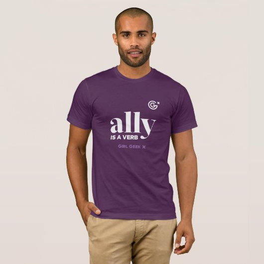 Ally Is a Verb - White Logo on Men's Purple Tee Tシャツ (正面フル)