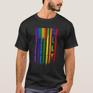 Ally LGBT LGBTQレインボープライドアメリカ国旗4日 Tシャツ