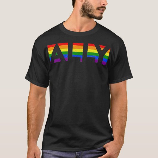 ALLY LGBTQレインボープライドフラグレズビアンゲイヴィンテージ Tシャツ (正面)
