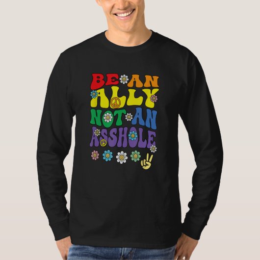 Ally Pride Rainbow  Retro Groovy LGBTQ Say Gay Tシャツ (正面)