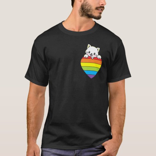 Ally Rainbow Heart Cat LGBTQ Community Pride Gende Tシャツ (正面)