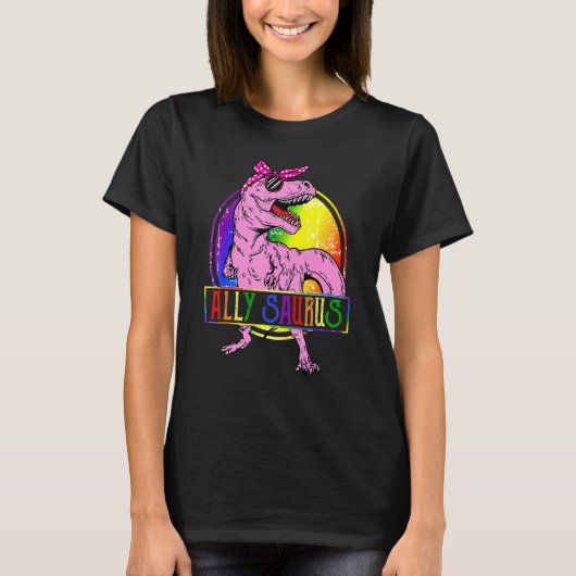 Ally Saurus Tレックス恐竜誇りを持ったAlly Lgbtプライド Tシャツ (正面)
