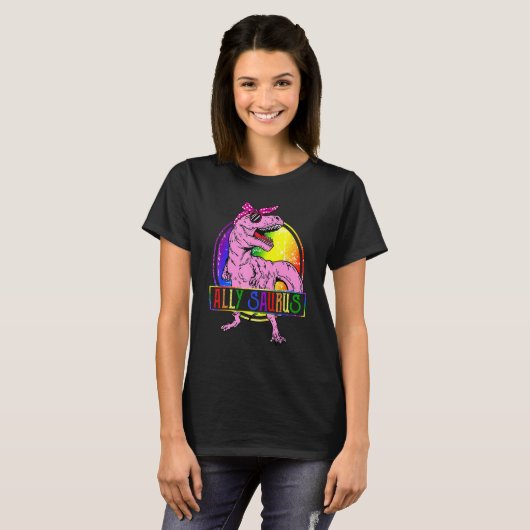 Ally Saurus Tレックス恐竜誇りを持ったAlly Lgbtプライド Tシャツ (正面フル)