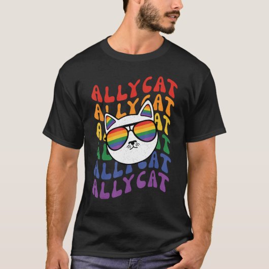 AllyCat Ally Cat Gay Pride Rainbow Sunglasses LGB Tシャツ (正面)