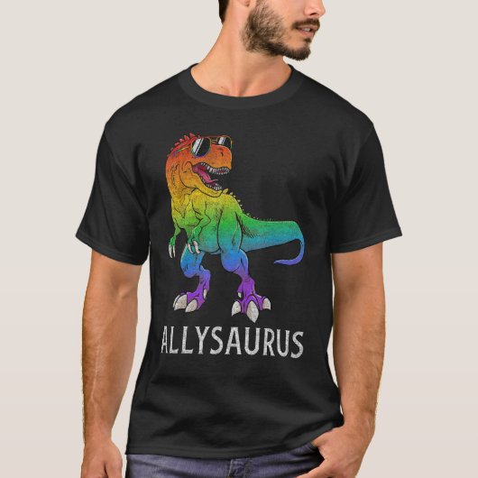 Allysaurus Dinosaur In Rainbow Flag Ally LGBT Gay  Tシャツ (正面)