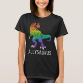 Allysaurus Dinosaur In Rainbow Flag Ally LGBT Gay Tシャツ (正面)