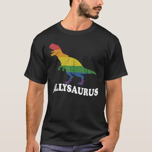 Allysaurus dinosaur in rainbow flag for ally LGBT  Tシャツ (正面)