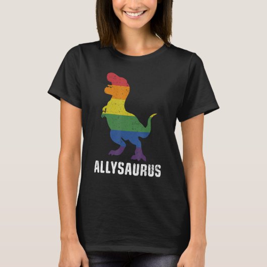 Allysaurus Dinosaur In Rainbow Flag For Ally LGBT  Tシャツ (正面)