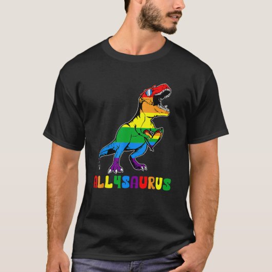 Allysaurus LGBT  Dinosaur Rainbow Flag Ally LGBT P Tシャツ (正面)